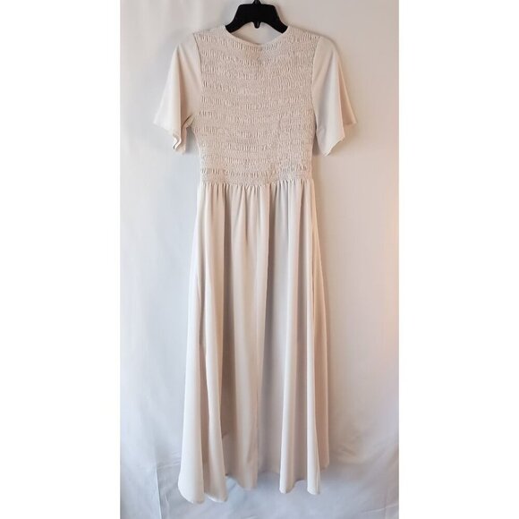 Zattcas Women Maxi Dress M Smocked V Neck Short Sleeve High Low Flowy Long - Picture 7 of 7